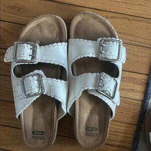Oasis White and Tan Sandals with Adjustable Buckles